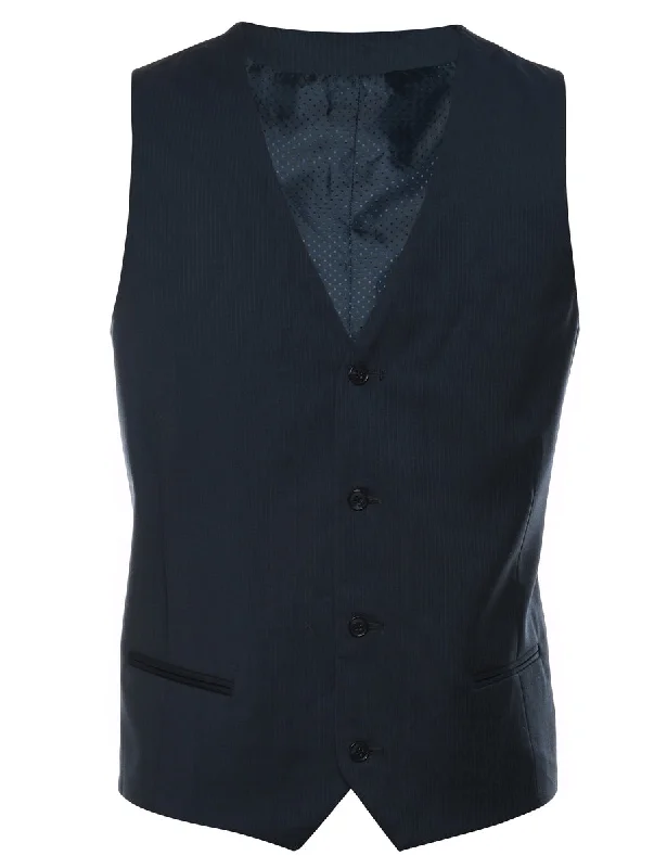 Black Pinstriped Waistcoat - L Comfortable Faux Fur Waistcoat