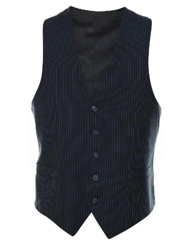 Black Pinstriped Waistcoat - M Fashionable Sleeveless Waistcoat Vest
