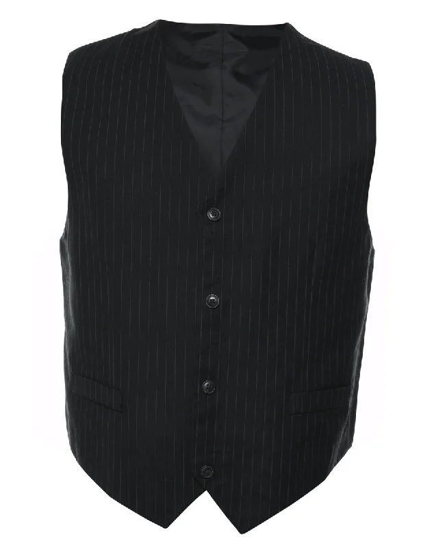 Black Pinstriped Waistcoat - S Warm Down Waistcoat Vest