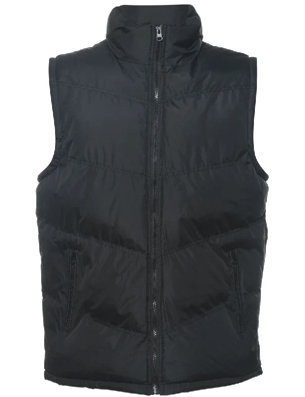 Black Puffer Vest - L Soft Ribbed Vest