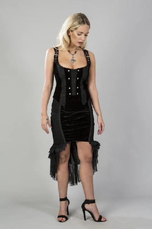 Donatella Gothic Waistcoat In Black Flock Stylish Sleeveless Wool Waistcoat
