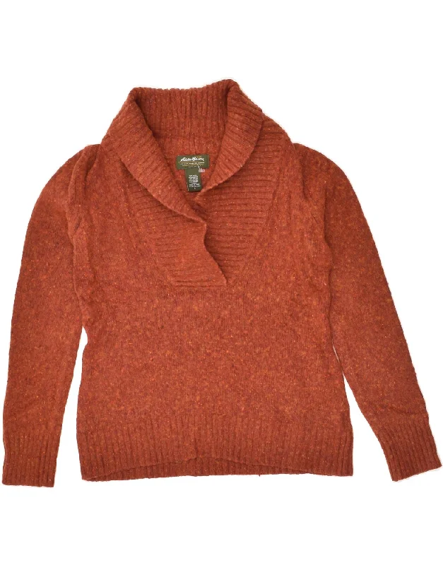 EDDIE BAUER Womens Shawl Neck Jumper Sweater UK 8 Small Orange Wool Stylish Knit Shawl Wrap EDDIE BAUER Womens Shawl Neck Jumper Sweater UK 8 Small Orange Wool Stylish Knit Shawl Wrap