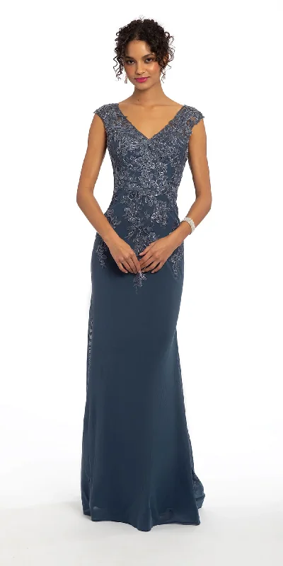 Embroidered V Back Mesh Trumpet Dress with Shawl Stylish Long Shawl Wrap
