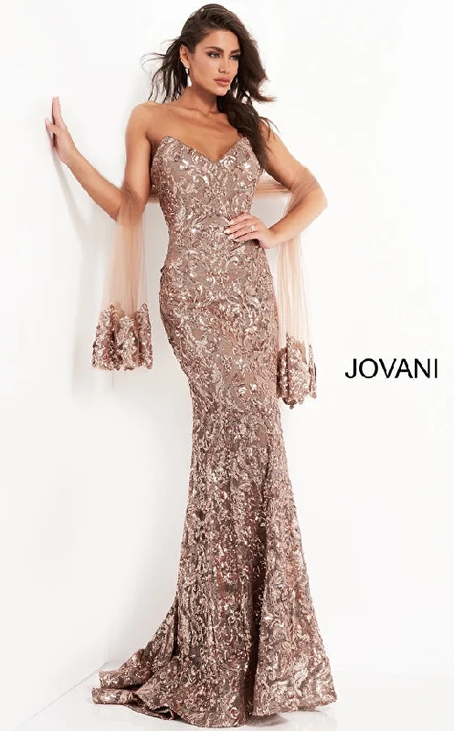 Jovani 05054 Mother of the Bride Strapless Sequin Shawl Dress Trendy Long Knit Shawl Jovani 05054 Mother of the Bride Strapless Sequin Shawl Dress Trendy Long Knit Shawl