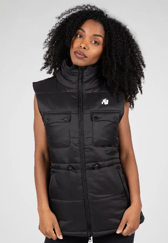 Lucia Puffer Vest - Black High-Collar Puffer Vest