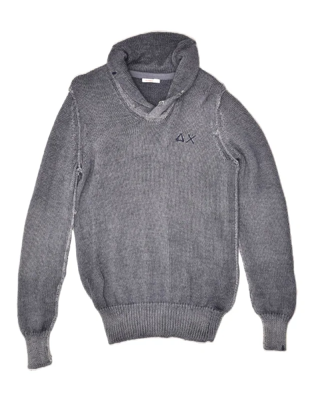 SUN68 Womens Shawl Neck Jumper Sweater UK 10 Small Grey Wool Casual Cotton Shawl