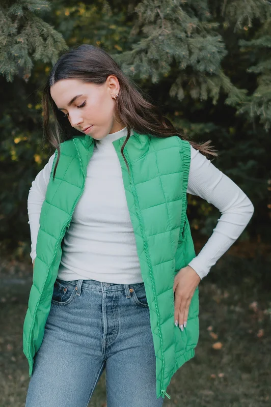 The Ryker Puffer Vest - Kelly Green Elegant Duster Vest