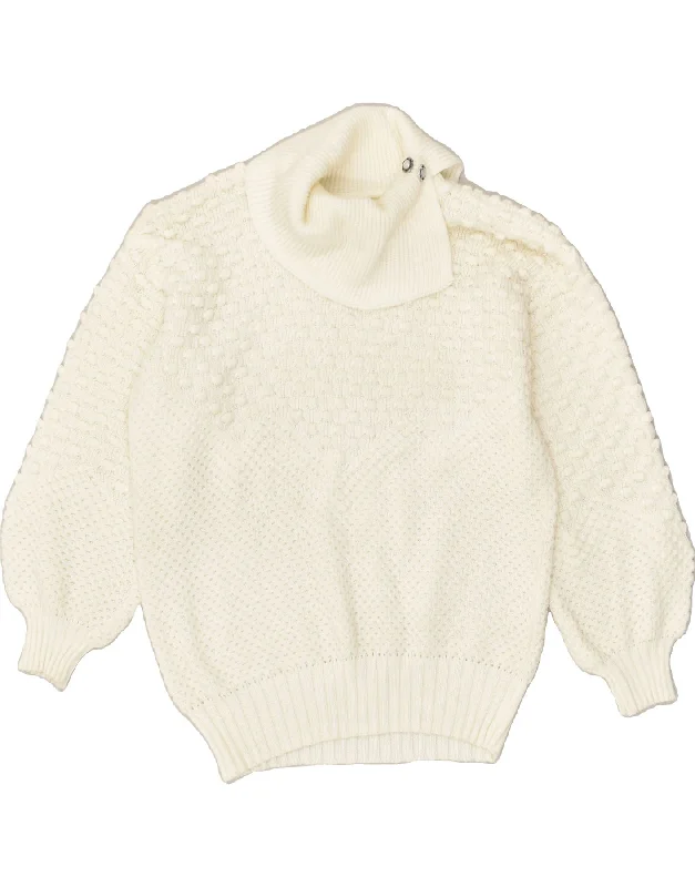 VINTAGE Womens Shawl Neck Jumper Sweater UK 16 Large White Soft Printed Shawl Wrap