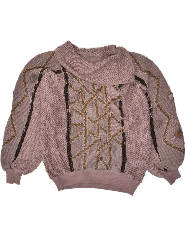 VINTAGE Womens Shawl Neck Jumper Sweater UK 22 3XL Pink Cotton Warm Wool Shawl Cape