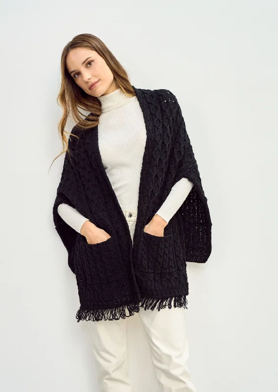 Aran Pocket Shawl | Black Elegant Silk Shawl Wrap