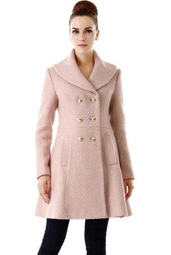 BGSD Women Wool Shawl Collar Walking Coat Elegant Silk Shawl Scarf