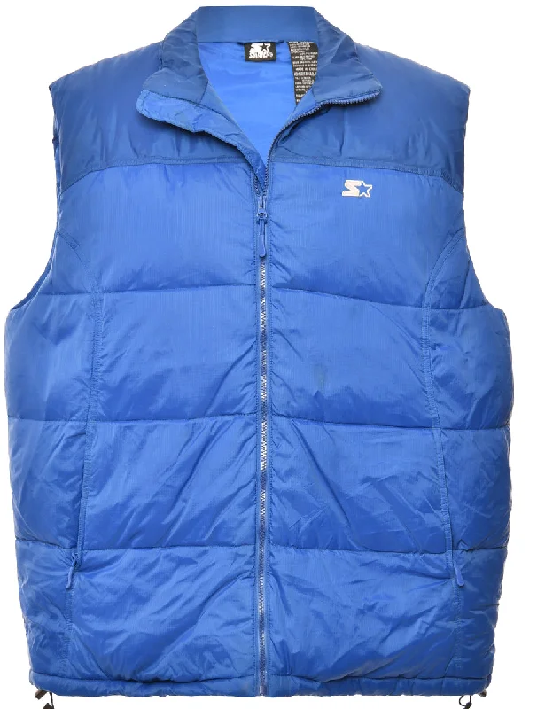 Bright Blue Puffer Vest - M Sleeveless Herringbone Vest