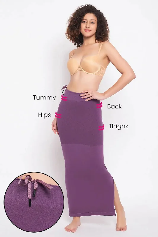 Clovia Saree Shapewear Petticoat with Drawstring in Violet Bomber Denim Leather