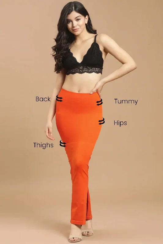 Clovia Saree Shapewear Petticoat with Side Slit in Orange Down Puffer Quilted