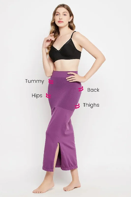 Clovia Saree Shapewear Petticoat with Side-Slit in Violet Suede Faux Fur Shearling