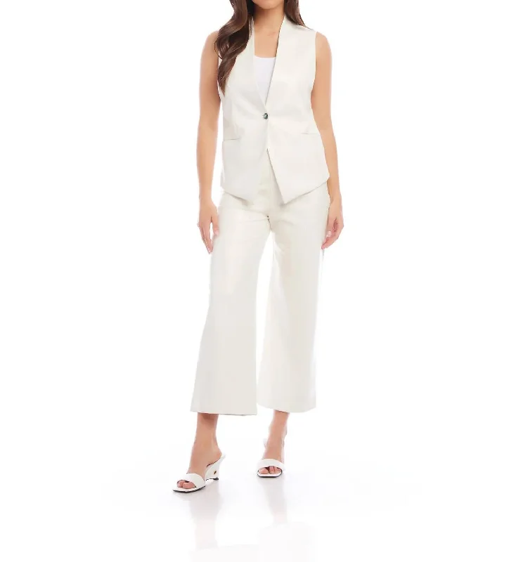 Faux Leather Vest In Off White Tailored Business Vest