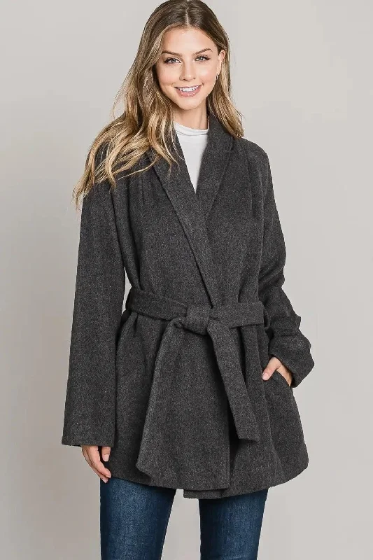 Collared Pocket Wrap Coat Crew Neck V-Neck Boat Neck