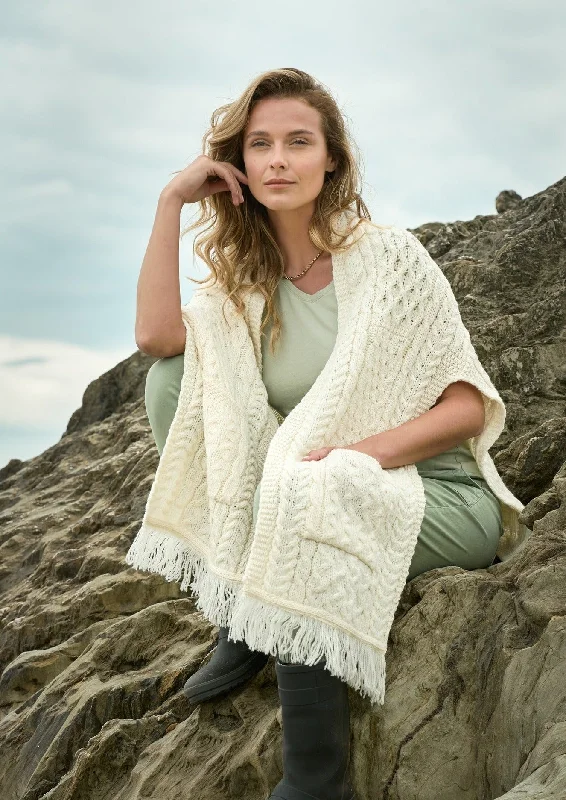Aran Crafts Pocket Shawl | Natural Chic Chunky Knit Shawl