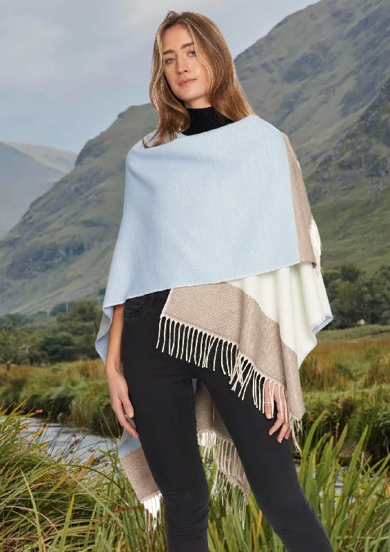 Jimmy Hourihan Fringed Shawl | Blue Block Check Warm Wool Shawl Cape