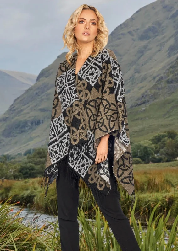 Jimmy Hourihan Fringed Shawl with Celtic Motif Comfortable Cotton Shawl Wrap
