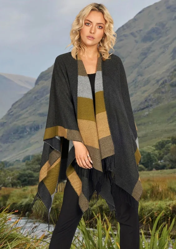 Jimmy Hourihan Fringed Shawl with Coloured Bands Elegant Long Shawl Scarf