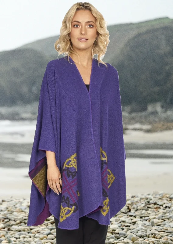 Jimmy Hourihan Purple Shawl with Celtic Motif Soft Cashmere Shawl Cape