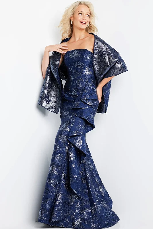 Jovani 08685 Mother of the Bride Ruffle Skirt Strapless Shawl Dress Fashionable Silk Shawl Wrap Jovani 08685 Mother of the Bride Ruffle Skirt Strapless Shawl Dress Fashionable Silk Shawl Wrap