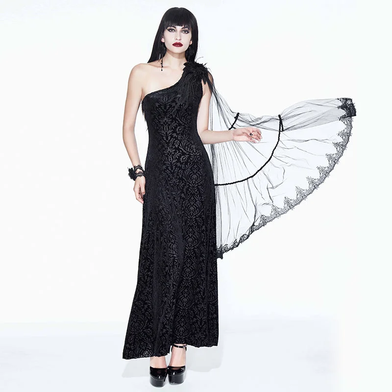 ESKT015 One-shoulder asymmetrical dark pattern stretchy velvet long dress with shawl Classic Wool Shawl Wrap ESKT015 One-shoulder asymmetrical dark pattern stretchy velvet long dress with shawl Classic Wool Shawl Wrap