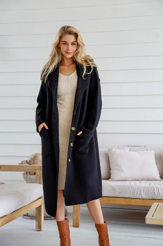 Pocket Coatigan - Black Blazer Duffle Coat Pea Coat