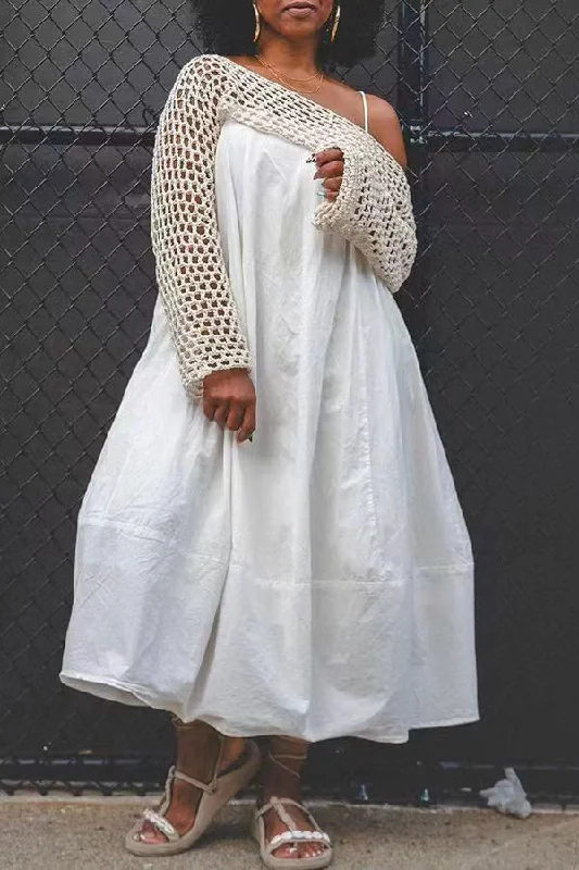 Solid Color Relaxed Swing Dress & Sweater Shawl Warm Cashmere Shawl Cape