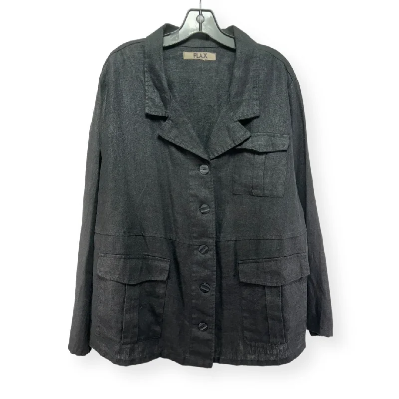 Linen Black Blazer Flax, Size 2x Women's Casual Suit