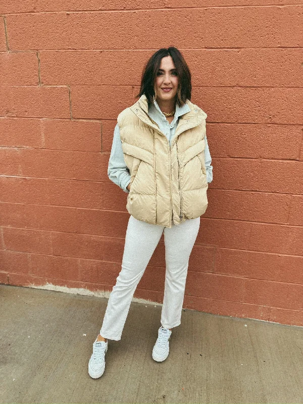 Pistola | Joss Quilted Puffer Vest - Warm Sand Relaxed Fit Vest