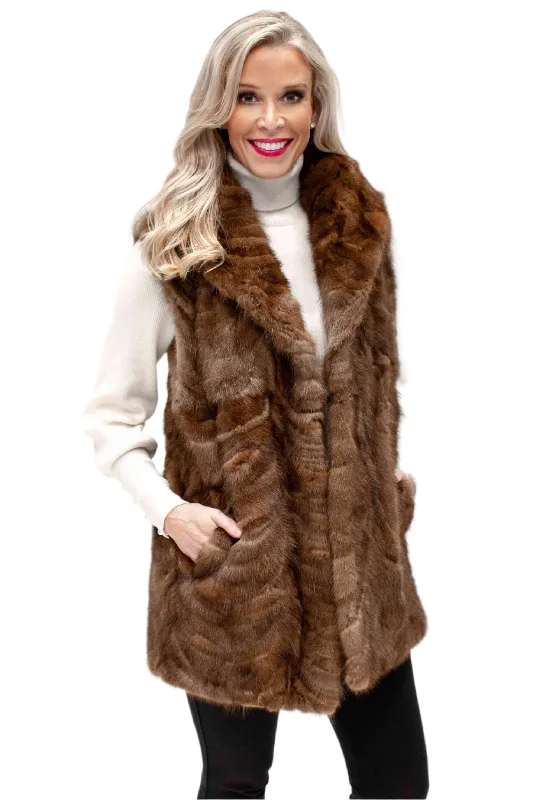 Mink Fur Vest with Shawl Collar Luxurious Cashmere Shawl Wrap