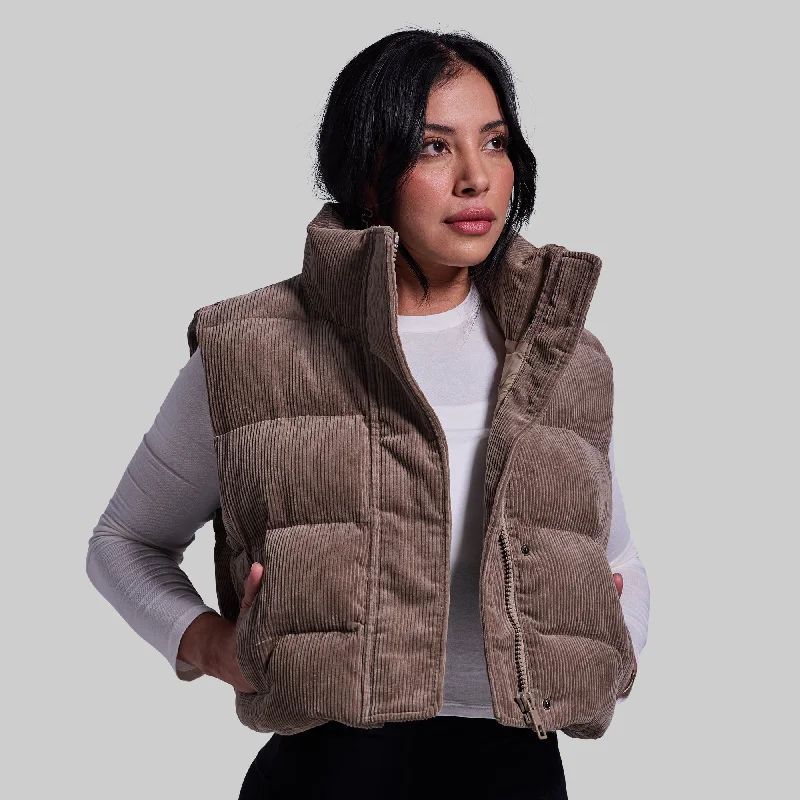 Fireside Cropped Corduroy Puffer Vest (Elephant) Cropped Leather Vest
