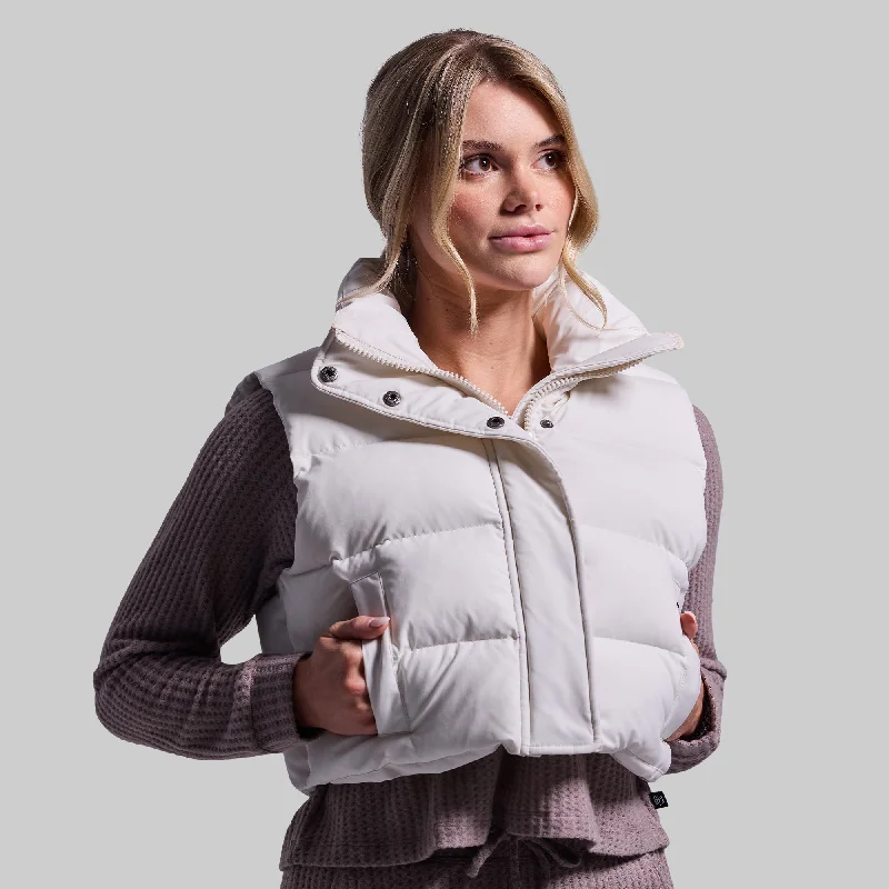 Fireside Cropped Puffer Vest (Ivory) Belted Puffer Vest