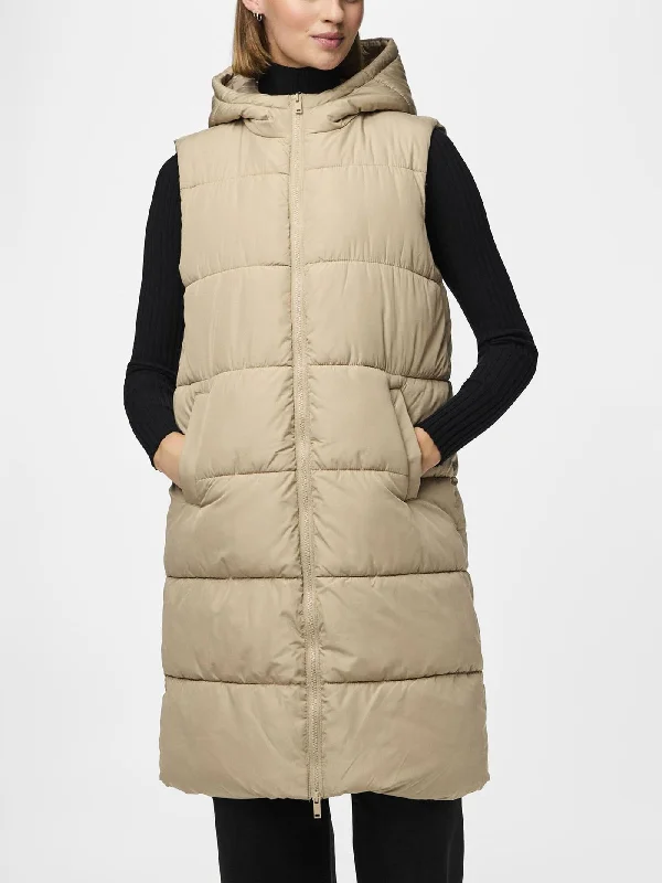 Bee New Long Puffer Vest Hooded Sherpa Vest