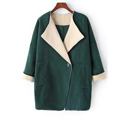 Stylish Turn-Down Collar Long Sleeves Pure Color Big Pocket Women's Coat - Green M Front Pockets Side Pockets Patch Pockets Stylish Turn-Down Collar Long Sleeves Pure Color Big Pocket Women's Coat - Green M Front Pockets Side Pockets Patch Pockets