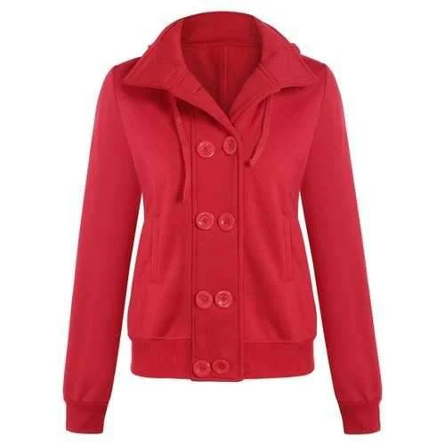 Hooded Long Sleeve Peacoat - Red L Knit Woven Fleece