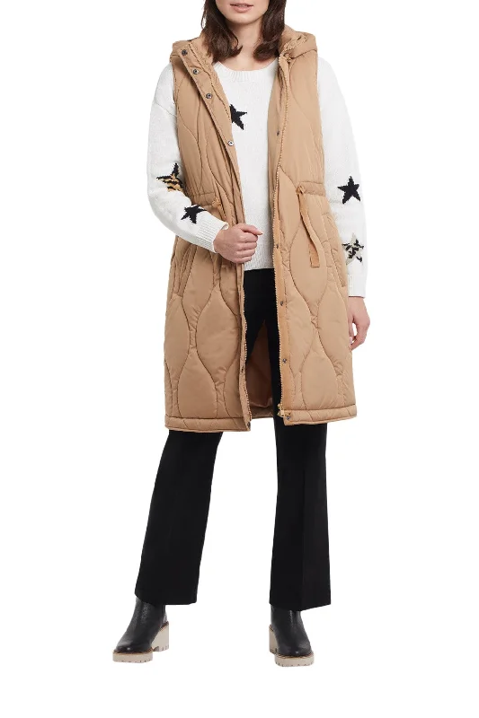 Tribal Long Puffer Vest w/ Drawstring 1123O-3642-0014 Gold Cozy Teddy Vest