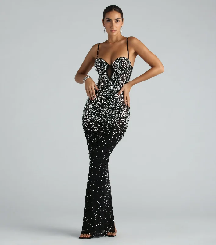 Aria Formal Rhinestone Faux Pearl Long Dress Tunics Trendy modern