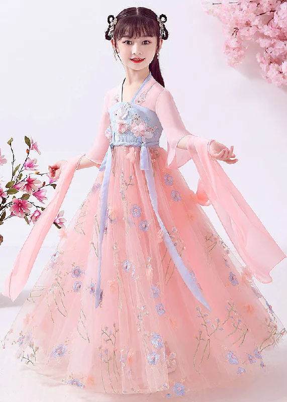 Beautiful Pink Embroideried Patchwork Cotton Kids Girls Long Dresses Summer Tunics Sophisticated sleek Beautiful Pink Embroideried Patchwork Cotton Kids Girls Long Dresses Summer Tunics Sophisticated sleek