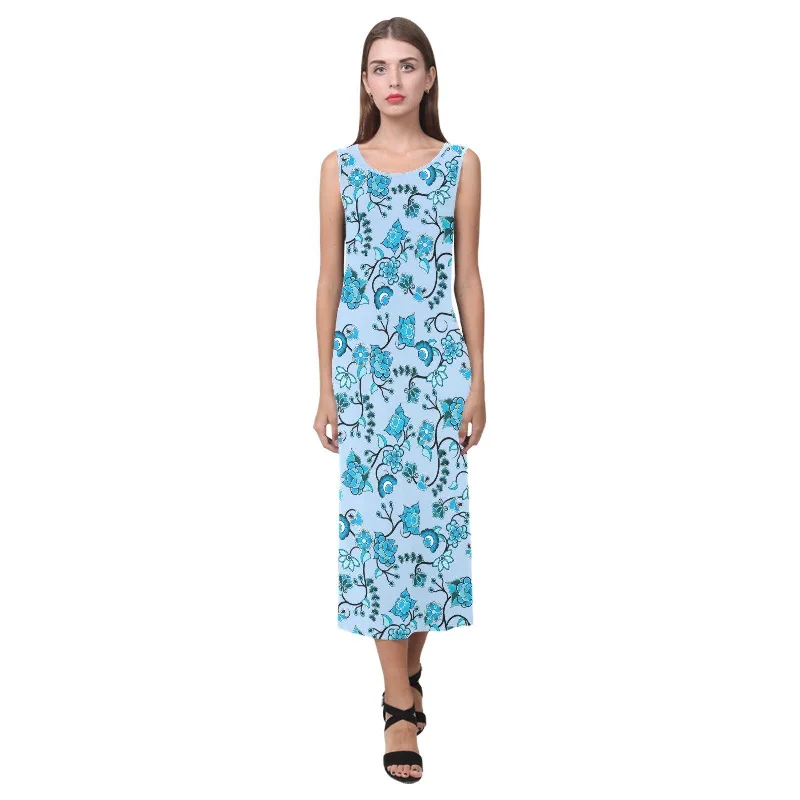 Blue Floral Amour Phaedra Sleeveless Open Fork Long Dress A-Line Day Work