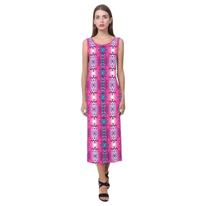 Bright Wave Phaedra Sleeveless Open Fork Long Dress Square Neckline Feminine