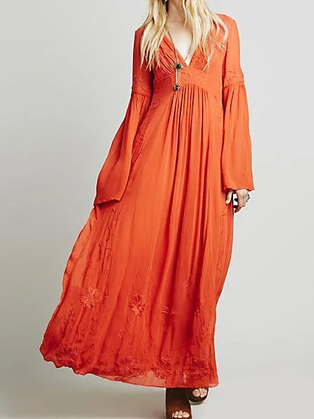 Casual Loose V Neck Long Sleeve Maxi Long Dress Tunics Exclusive limited