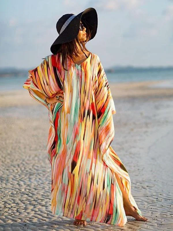 Chiffon Blouse Vacation Beach Long Dress Tunics Plaid country