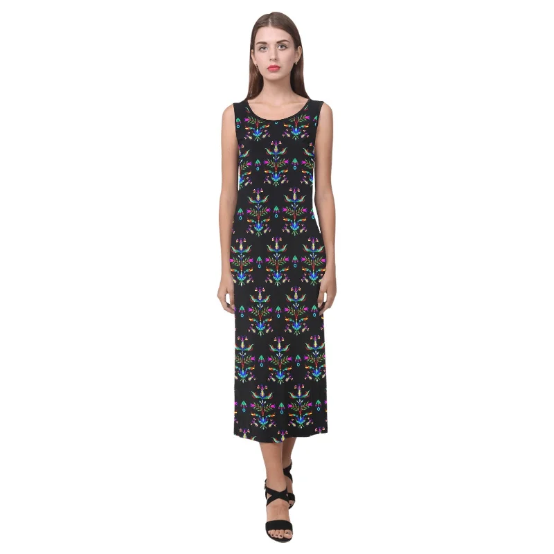 Dakota Damask Black Phaedra Sleeveless Open Fork Long Dress Casual Short Summer
