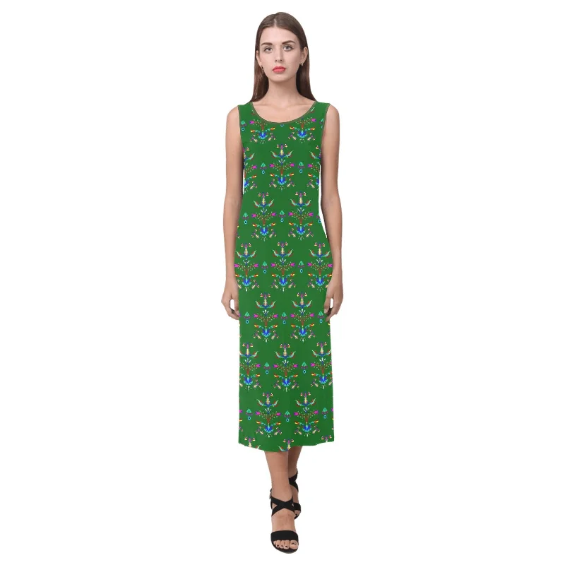 Dakota Damask Green Phaedra Sleeveless Open Fork Long Dress Tunics Sophisticated sleek Dakota Damask Green Phaedra Sleeveless Open Fork Long Dress Tunics Sophisticated sleek
