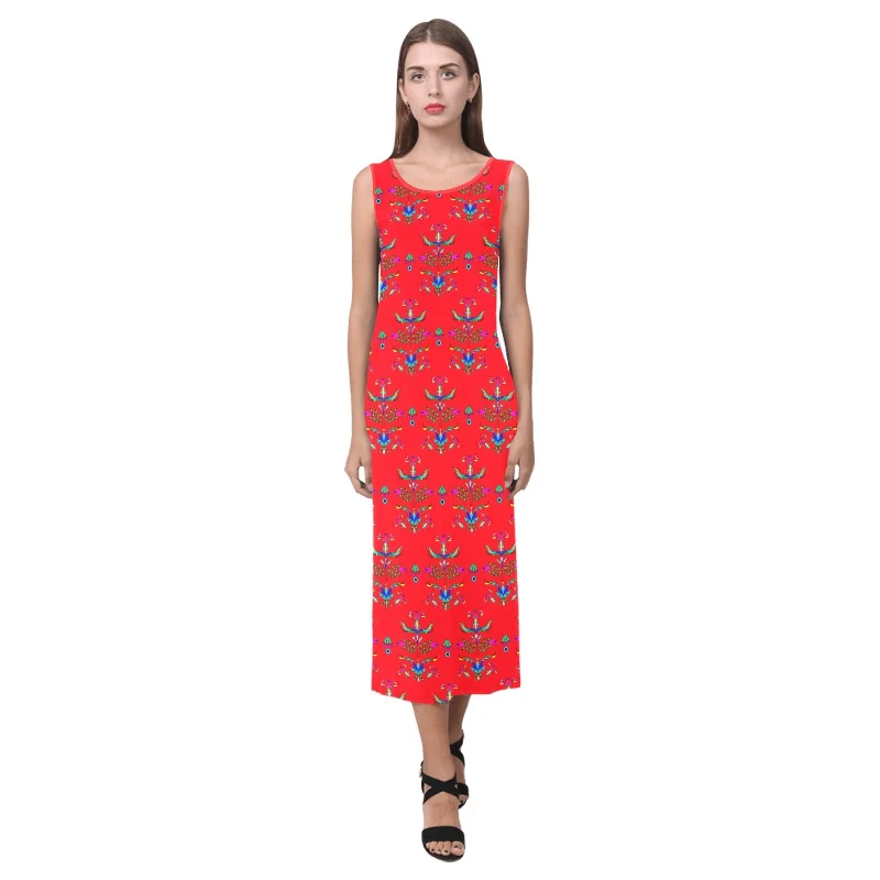 Dakota Damask Red Phaedra Sleeveless Open Fork Long Dress Tunics Versatile functional Dakota Damask Red Phaedra Sleeveless Open Fork Long Dress Tunics Versatile functional