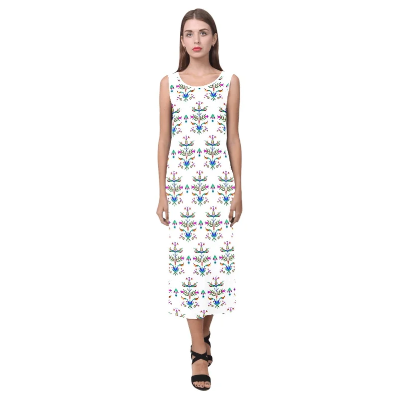 Dakota Damask White Phaedra Sleeveless Open Fork Long Dress Tunics Sophisticated sleek