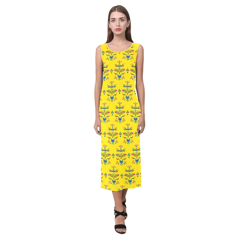 Dakota Damask Yellow Phaedra Sleeveless Open Fork Long Dress Tunics Timeless classic Dakota Damask Yellow Phaedra Sleeveless Open Fork Long Dress Tunics Timeless classic